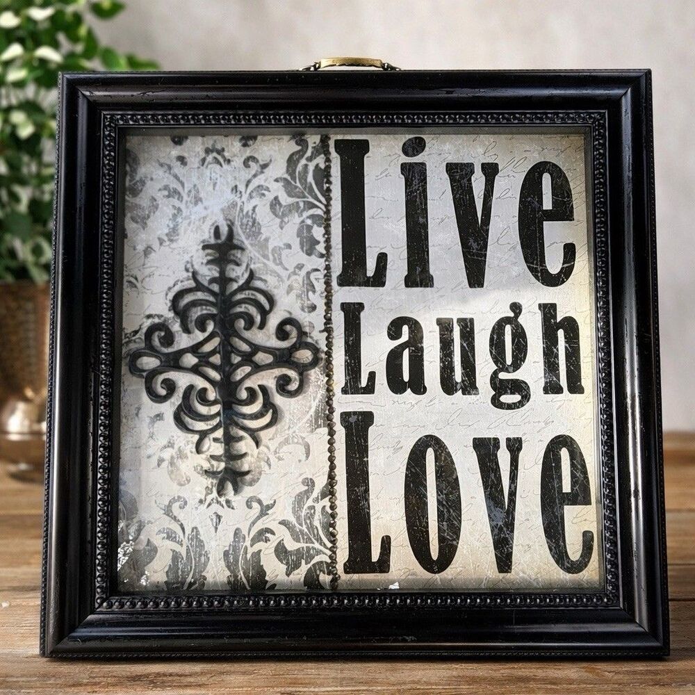 Crystal Art Gallery Live Laugh Love Black Framed Wall Plaque, Wood & Glass
